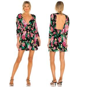 For Love & Lemons June Backless Floral Mini Dress Black Green Pink Size Small